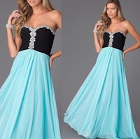 a blue and black prom dress with beading