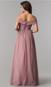 off the shoulder tulle bridesmaid dress