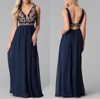 navy chiffon embroidered maxi dress