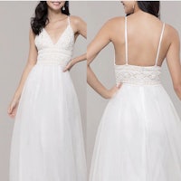 v-neck sleeveless floor-length tulle prom dresses