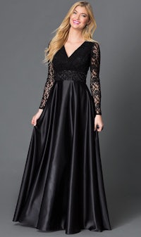 a black long - sleeved prom dress with lace sleeves