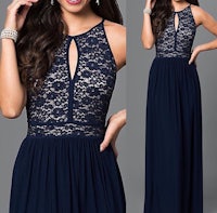 a-line floor-length navy lace floor-length prom dresses