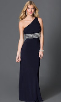 one shoulder prom dress with beading