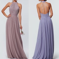 two bridesmaid dresses in purple and lavender