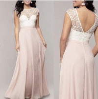 a bridesmaid in a blush dress with a lace overlay