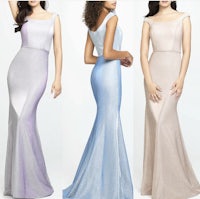 four different styles of mermaid gowns in different colors